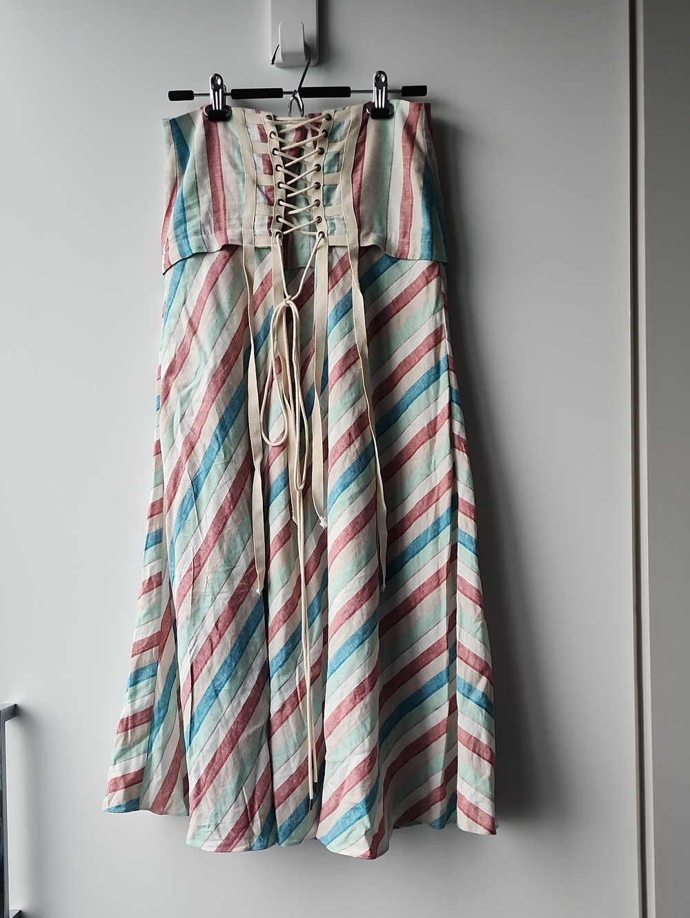 Sass & Bide Medina Escape Multitone Stripe Lace Up Front Maxi Skirt